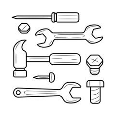 Mechanical Tools Hardware with nuts and bolts Line icon , simple vector illustration 