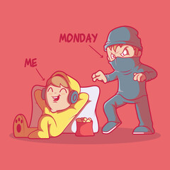 Bad Monday characters vector illustration. Motivation, success, positive design concept.