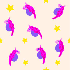 seamless pattern with unicorns and stars on a delicate background of pastel colors, can be used for the design of fabric for children, wallpaper, banners