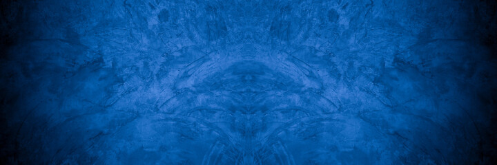 Old wall pattern texture cement blue dark abstract  blue color design are light with black gradient background.