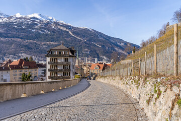 Fototapeta na wymiar The street of a medieval town of Chur, Switzerland