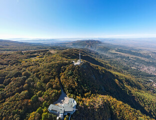 Fototapeta na wymiar Aerial panorama of Vitosha Mountain and city of Sofia, Bulgaria
