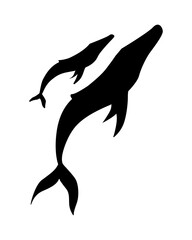 Whale icon on white background. Whale silhouettes.
Flat vector illustration of whale. Graphic design elements for print and web.