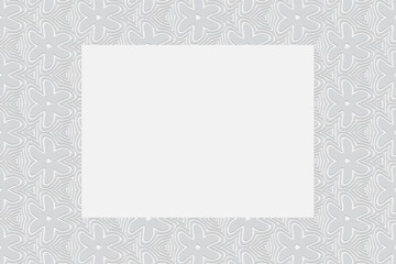 Geometric convex volumetric background from a relief ethnic pattern. Frame for text, presentations. 3d white wallpaper with stylized shapes.