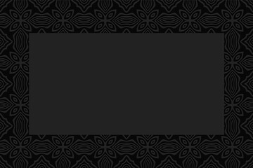 Geometric convex volumetric background from a relief ethnic African, Mexican, Aztec pattern. Frame for text. 3d black wallpaper for presentations.
