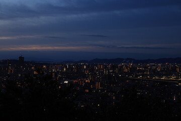 日本の岡山県岡山市の魚見山から見た夜景