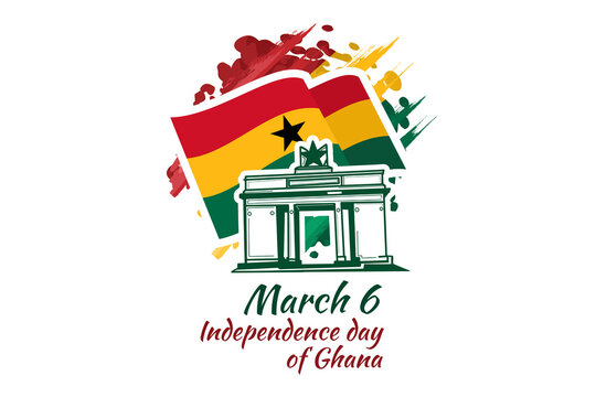 March 6, Independence Day of Ghana with national landmark vector illustration. Suitable for greeting card, poster and banner.