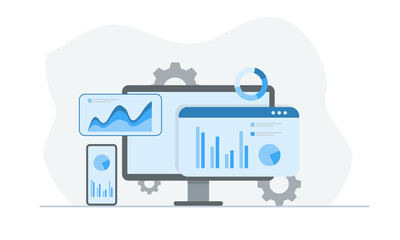 Flat design Data Analysis. Modern vector illustration concepts for background, banner, mobile app and website.
