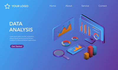 Isometric design Data Analysis. Modern vector illustration concepts for background, banner, mobile app and website.