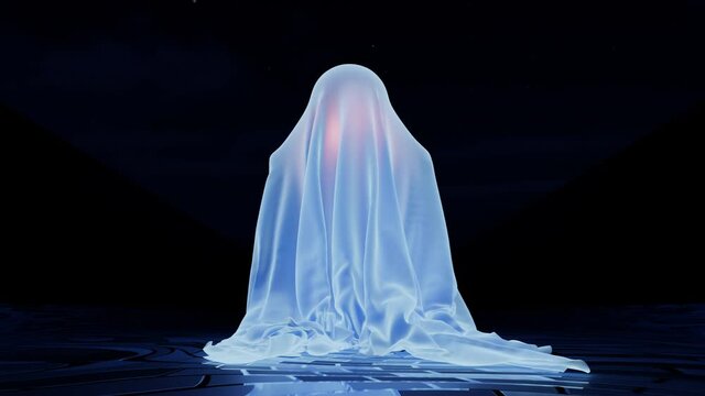 a 3d animation of a ghost at night