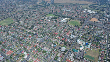 Panoramic aerial view of Broadmeadows Houses roads and parks in Melbourne Victoria Australia