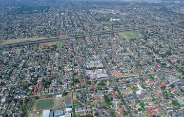 Panoramic aerial view of Broadmeadows Houses roads and parks in Melbourne Victoria Australia