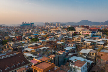 Fototapeta na wymiar Aerial view of old city and modern city skyline in Quanzhou at dusk
