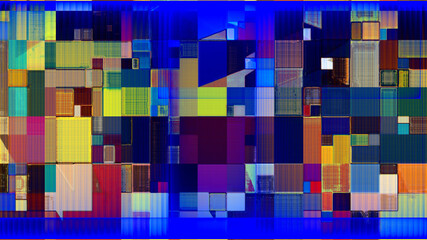 Rendu d'un travail numérique, composition abstraite, géométrique, rythmée par les couleurs.