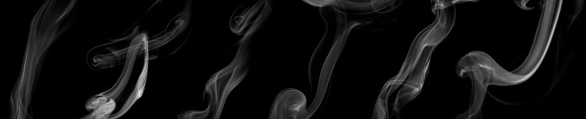 collection swirling movement of white smoke group, abstract line Isolated on black background