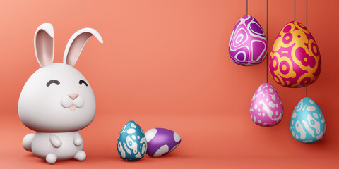 Fototapeta na wymiar Happy easter day, cute bunny with colorful egg, 3d rendering.