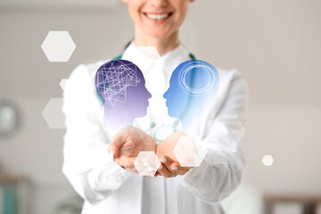 Female psychologist using virtual screen in clinic