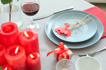 Obraz na płótnie Canvas Festive table setting for Valentines Day celebration