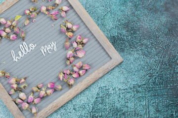 Hello month names embedded on the grey background