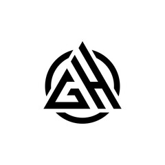 Monogram letter GH logo design template, triangle on white background with black logo