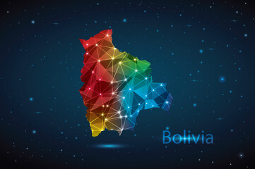 Abstract Polygon Map of Bolivia. Vector Illustration Low Poly Color Rainbow on Dark Background