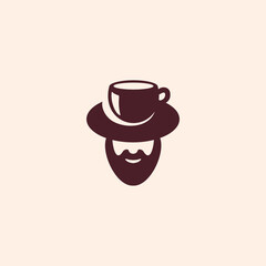 illustration of man wearing hat shaped of coffee cup