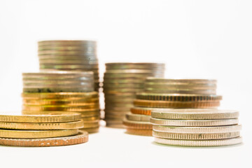 selective focus stack of different coin tower in close up.