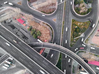 Aerial photography of Qingdao city road overpass