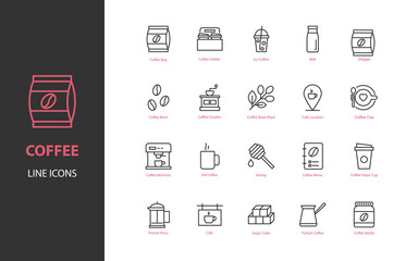 set of coffee thin line icon, drinks, cafe