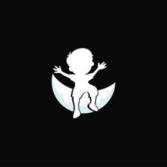 happy child playing on the moon illustration, Online Learning logo 
designs vector, Kids Dream logo