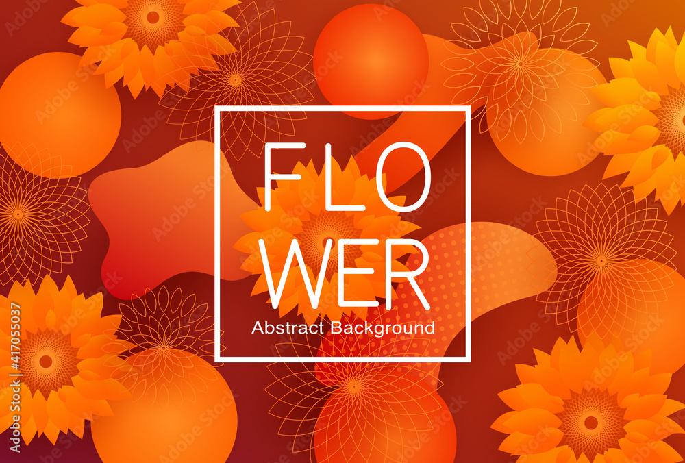 Poster flowers abstract vector background design. flower abstract background text in white frame with sunfl