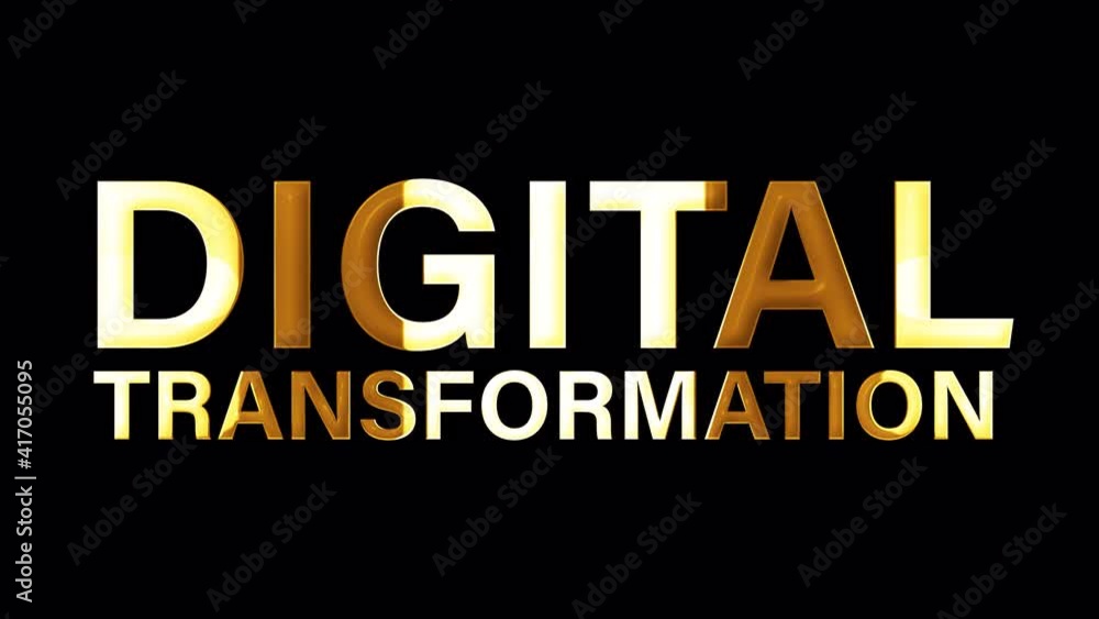 Poster digital transformation text word with gold light animation background isolated transparent with alph