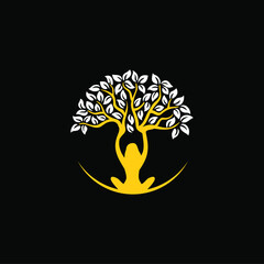 Obraz premium Abstract Human tree logo. Unique Tree Vector illustration with circle and abstract woman shape. 