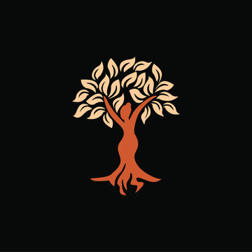 Abstract Human tree logo. Unique Tree Vector illustration 
with circle and abstract woman shape.
