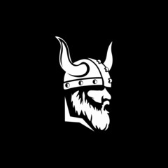 Viking head vector image. Head of bearded 
viking warrior with horned helmet.
