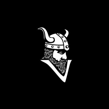 Viking head vector image. Head of bearded 
viking warrior with horned helmet.