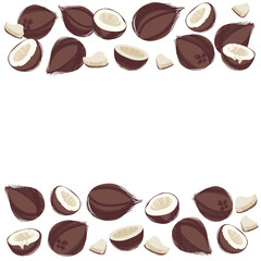 Healthy food decorative frame. Background with coconuts.