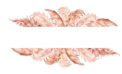 watercolor illustration. Border   frame in boho style pampas grass, palm leaves, dried flowers.  Design for invitations, weddings, baptism,  © Lilia