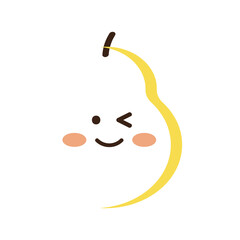 Cute emoji pear icon in kawaii style. Vector illustration.Happy emoticon fruit.Cartoon character.For children prints,fabrics, kitchen decor, sticker, logo, cards and other design projects.