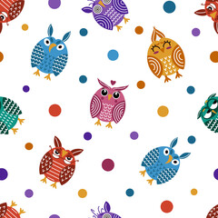 Obraz premium Bright owls seamless vector pattern