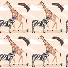 Tapeten Pattern seamless with savannah wildlife concept design watercolor illustration © photographeeasia