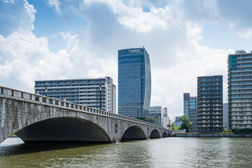Landscape of Niigata city with river, Japan_02