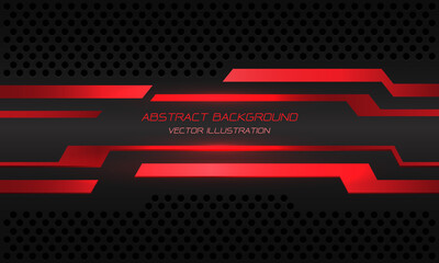 Abstract red cyber circuit line banner on black metallic circle mesh design modern futuristic technology background vector illustration.