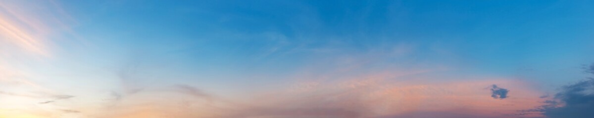 Gorgeous panorama scenic of sunrise and sunset with silver lining and cloud in the morning and evening. Panoramic landscape image.