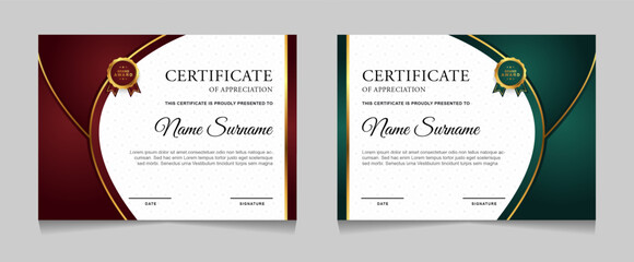 Set of certificate of achievement border design templates with elements of  luxury gold badges and modern line patterns. vector graphic print layout can use For award, appreciation, education