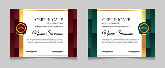 Set of certificate of achievement border design templates with elements of  luxury gold badges and modern line patterns. vector graphic print layout can use For award, appreciation, education