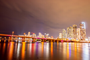 Fototapeta na wymiar city harbor at night, Miami, FL, USA -January 2021
