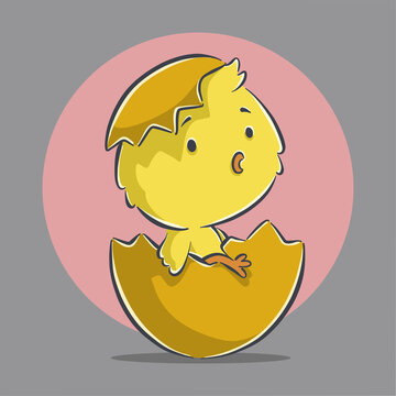Cute little chicken cartoon icon illustration. flat cartoon style
