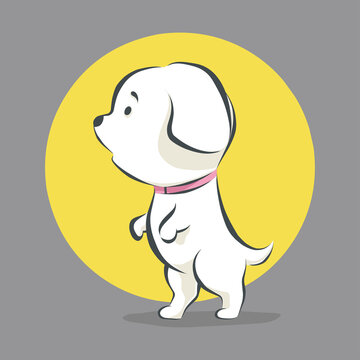 Cute little puppy standing cartoon icon illustration. flat cartoon style