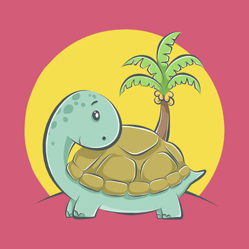 Cute turtle cartoon icon illustration. flat cartoon style